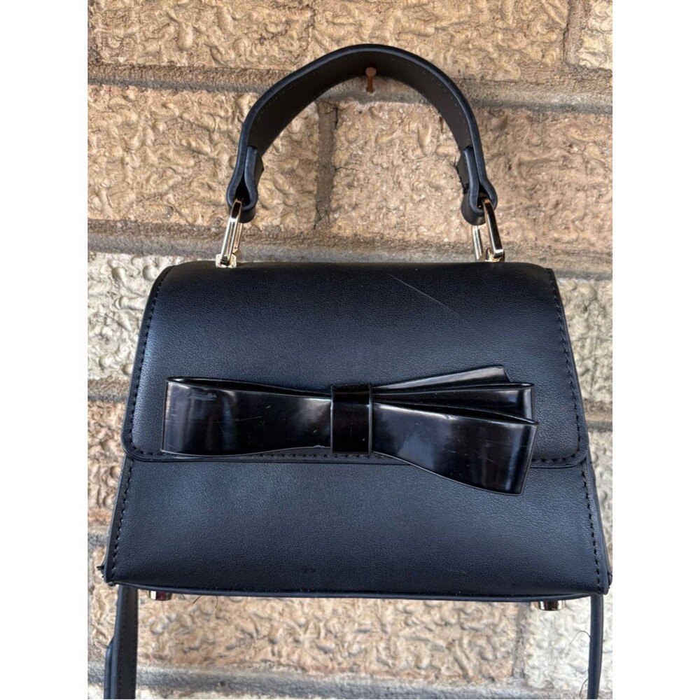 Anne Klein Black Mini Top-Handle Bag with Bow Accent